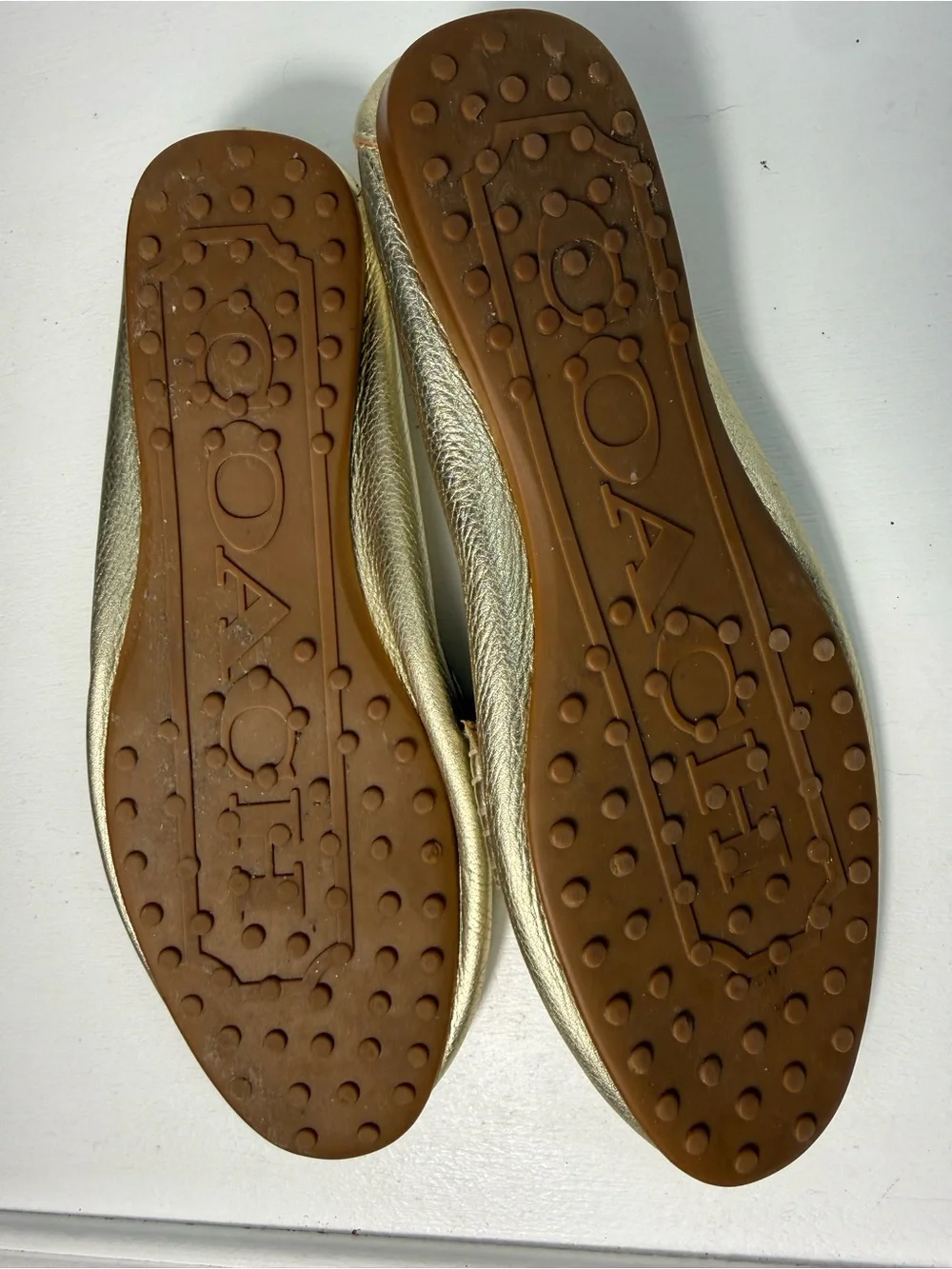 Coach Metallic Gold Leather Penny Loafers - Women